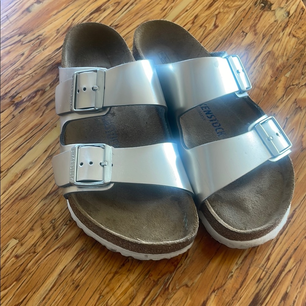 Birkenstock Silver Sandals with Adjustable Buckles
